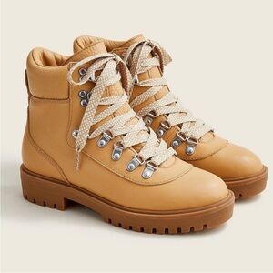 J.Crew Lightweight Leather Nordic lug Boots camel tan 7